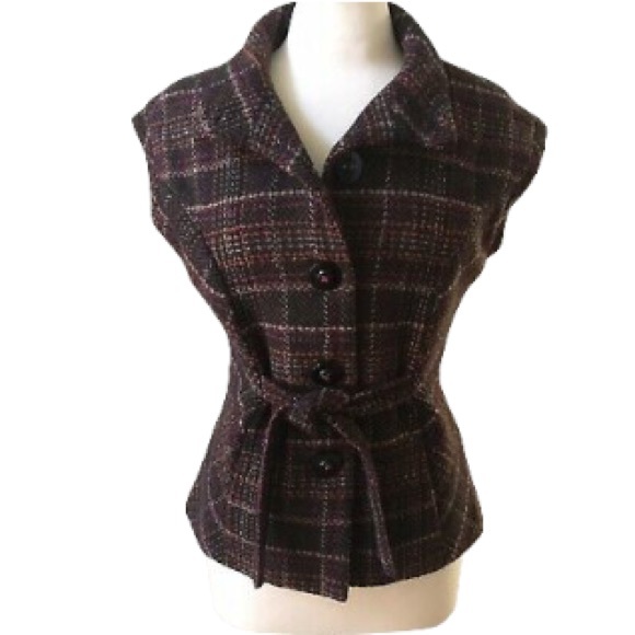 CAbi Style #691 "Cinch It Up" Women Sz M Brown Plaid Wool Blend Belted Vest - Picture 3 of 9